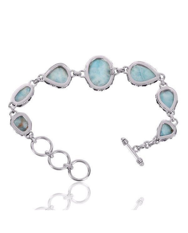 Natural Larimar Gemstone 925 Sterling Silver Bracelet| Jewels Artisan