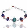 Natural Tibetan Turquoise Lapis And Coral  Gemstone 925 Sterling Silver Bracelet| Jewels Artisan