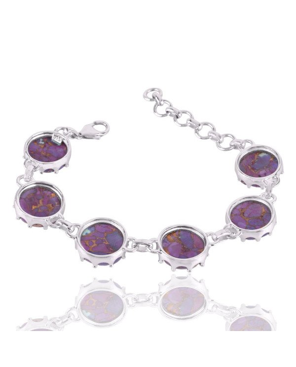 Natural Purple Copper Turqoiose Gemstone 925 Sterling Silver Bracelet| Jewels Artisan