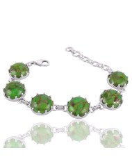 Natural Green Copper Turqoiose Gemstone 925 Sterling Silver Bracelet| Jewels Artisan