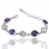 Natural Charoite And Biwa Pearl Gemstone 925 Sterling Silver Bracelet| Jewels Artisan