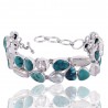 Natural Tibetan Turquoise And Biwa Pearl Gemstone 925 Sterling Silver Bracelet| Jewels Artisan