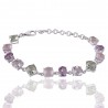 Natural Crystal Green Amethyst Rose Quartz And Pink Amethyst Gemstone 925 Sterling Silver Bracelet| Jewels Artisan
