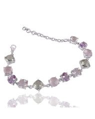 Natural Crystal Green Amethyst Rose Quartz And Pink Amethyst Gemstone 925 Sterling Silver Bracelet| Jewels Artisan