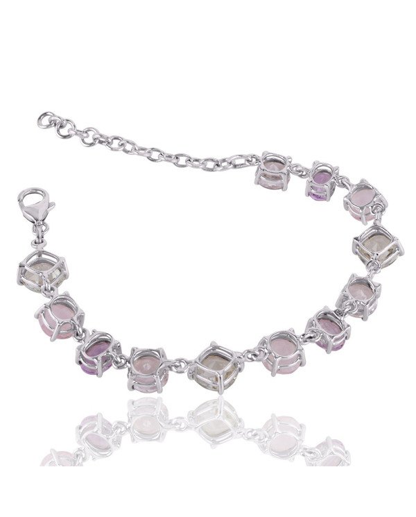 Natural Crystal Green Amethyst Rose Quartz And Pink Amethyst Gemstone 925 Sterling Silver Bracelet| Jewels Artisan