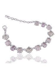 Natural Crystal Green Amethyst Rose Quartz And Pink Amethyst Gemstone 925 Sterling Silver Bracelet| Jewels Artisan