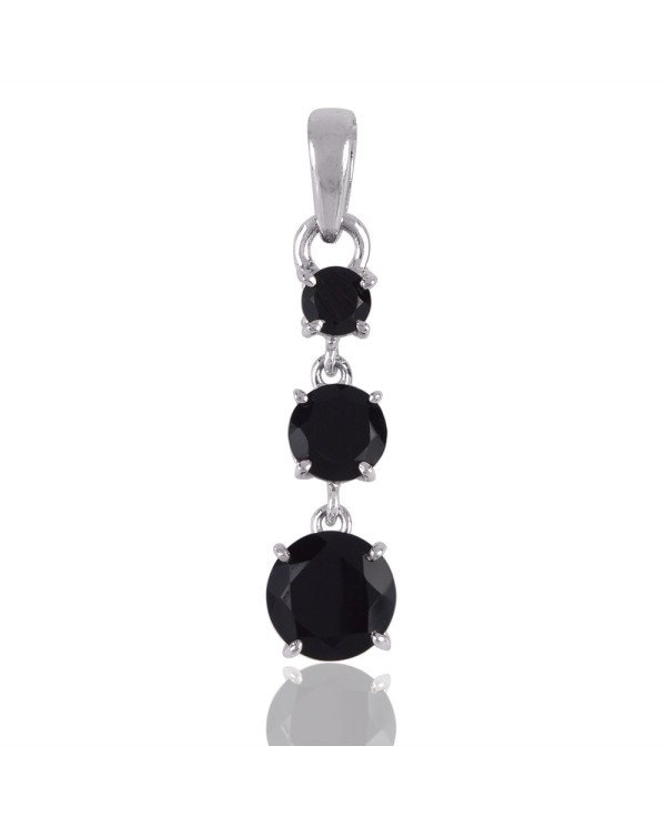 Natural Black Onyx Gemstone 925 Sterling Silver Cluster Pendant| Jewels Artisan