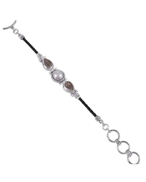 Natural Pyarite And Pearl Gemstone 925 Sterling Silver Bracelet| Jewels Artisan