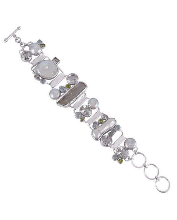 Natural Aquamarine And Multigemstone 925 Sterling Silver Bracelet| Jewels Artisan
