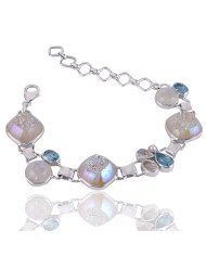 Natural Titanium Druzy And  Multigemstone 925 Sterling Silver Bracelet| Jewels Artisan