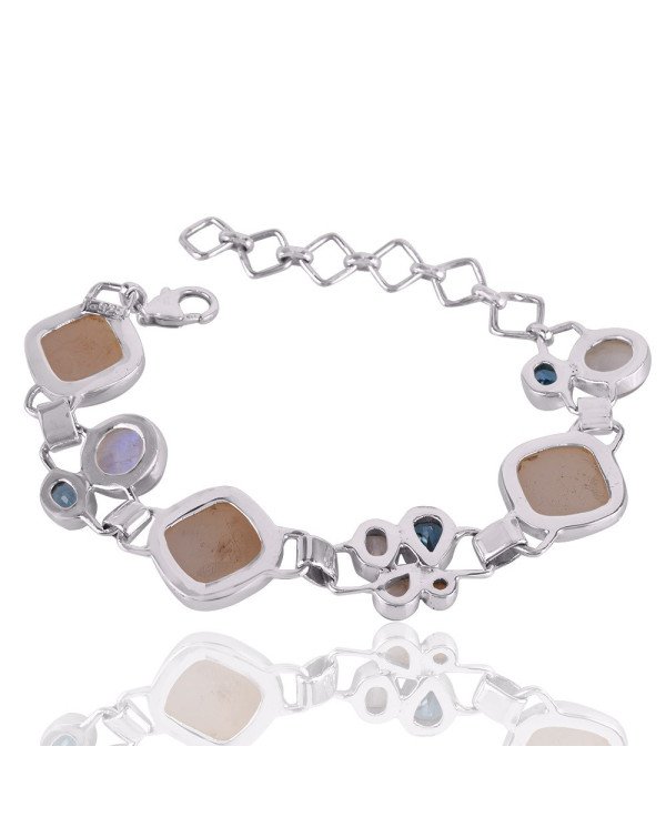 Natural Titanium Druzy And  Multigemstone 925 Sterling Silver Bracelet| Jewels Artisan