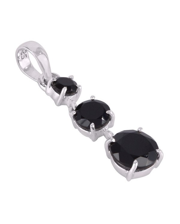Natural Black Onyx Gemstone 925 Sterling Silver Cluster Pendant| Jewels Artisan