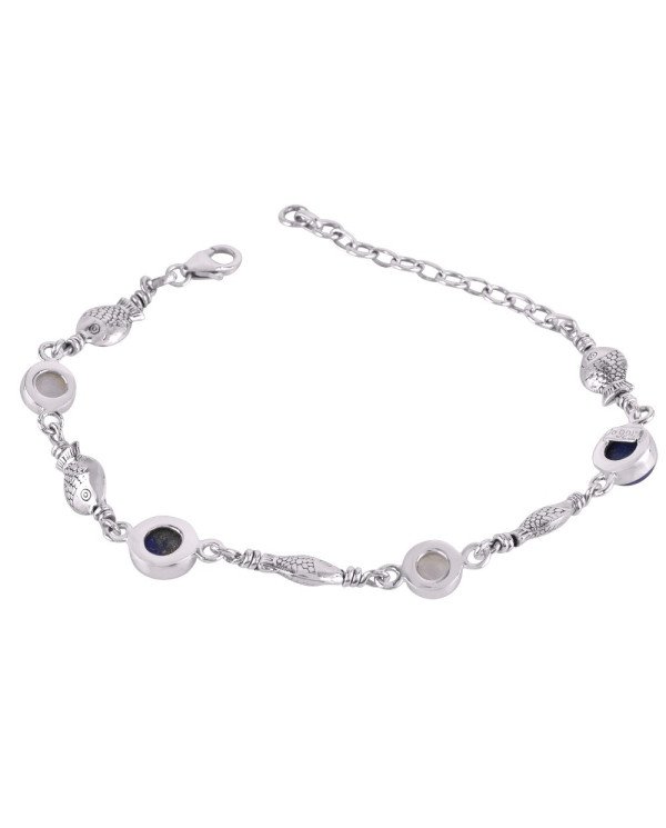 Natural Lapis And Rainbow Moonstone Gemstone 925 Sterling Silver Bracelet| Jewels Artisan
