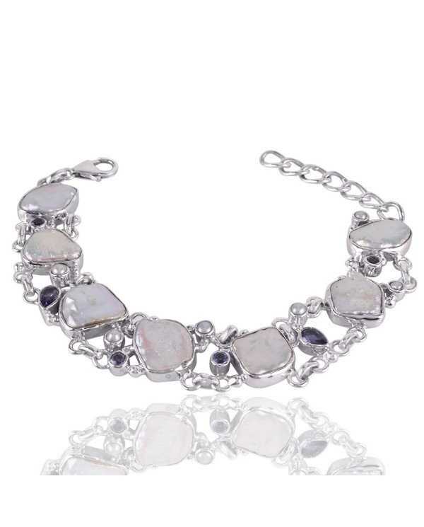 Natural Iolite And Pearl Gemstone 925 Sterling Silver Bracelet| Jewels Artisan