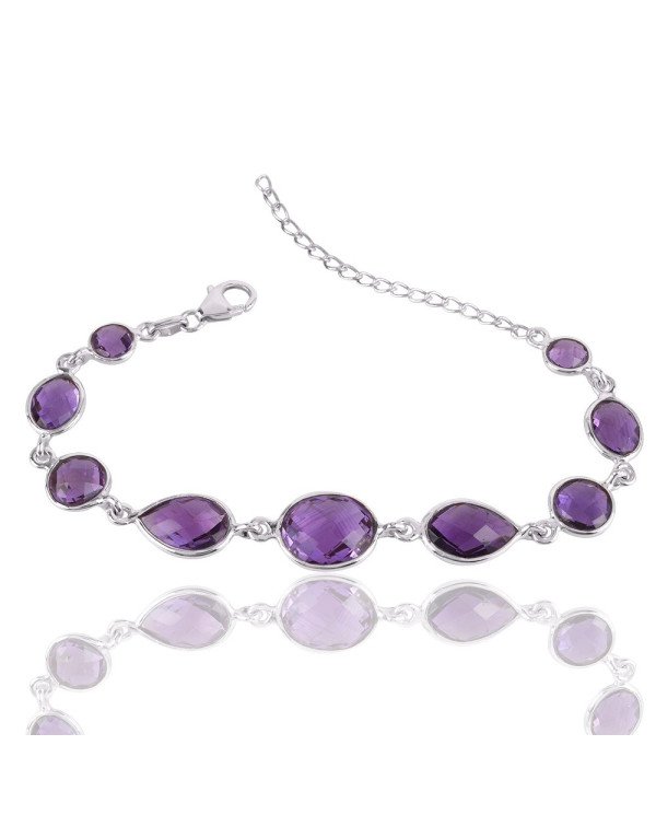 Natural Amethyst Gemstone 925 Sterling Silver Cluster Bracelet| Jewels Artisan