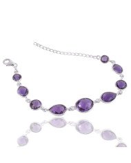 Natural Amethyst Gemstone 925 Sterling Silver Cluster Bracelet| Jewels Artisan
