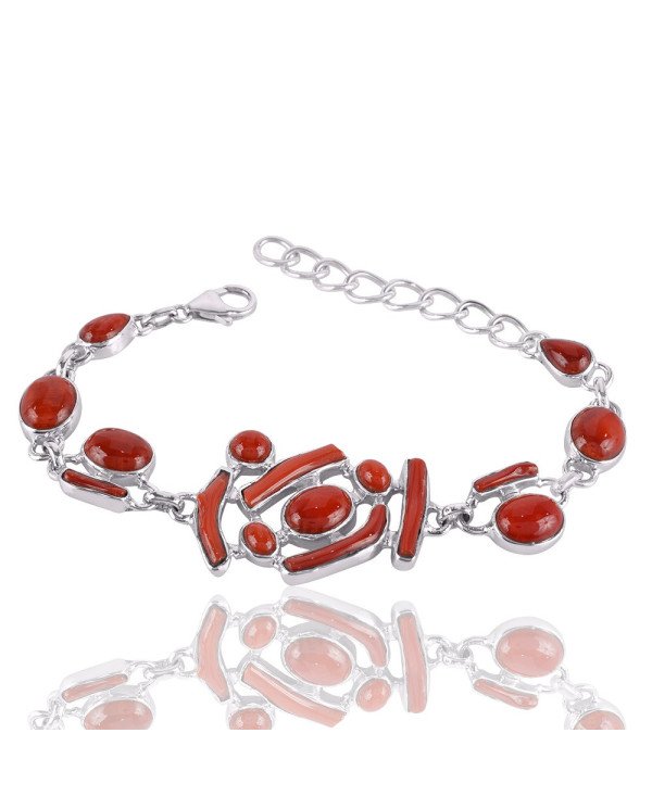 Natural Bambu Coral Gemstone 925 Sterling Silver Bracelet| Jewels Artisan