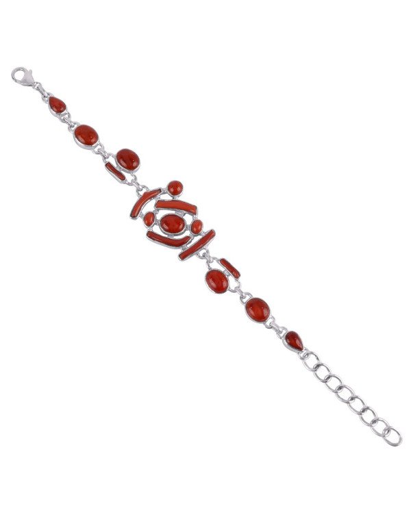 Natural Bambu Coral Gemstone 925 Sterling Silver Bracelet| Jewels Artisan
