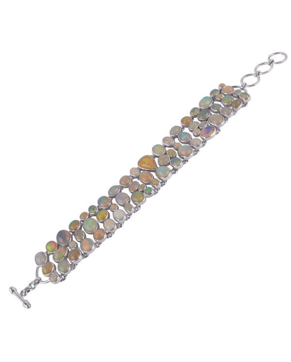 Natural Ethiopian Opal Gemstone 925 Sterling Silver Bracelet| Jewels Artisan
