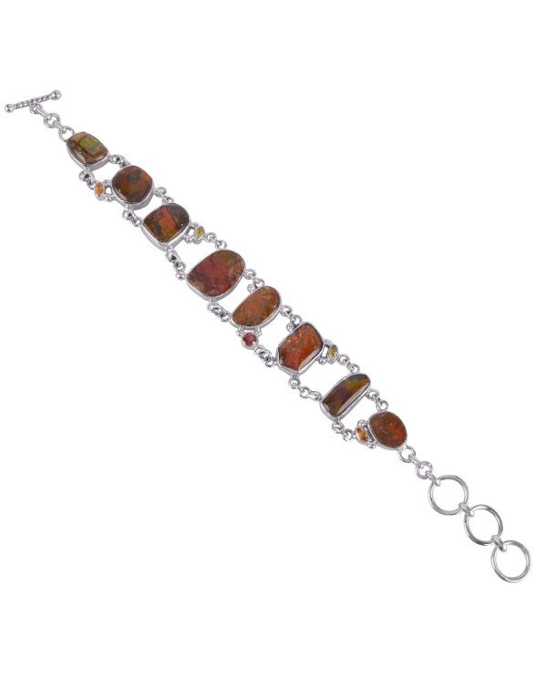 Natural Garnet Citrine Peridot And Ammolite Gemstone 925 Sterling Silver Bracelet| Jewels Artisan