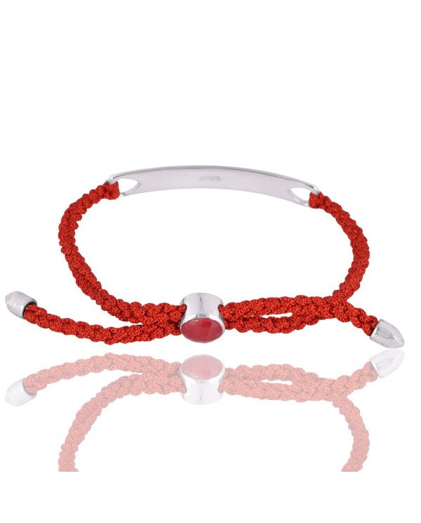 Natural Red Glass Gemstone 925 Sterling Silver Cord Bracelet| Jewels Artisan