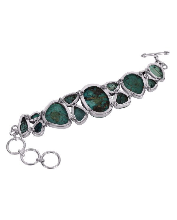 Natural Tibetan Turquoise Gemstone 925 Sterling Silver Bracelet| Jewels Artisan