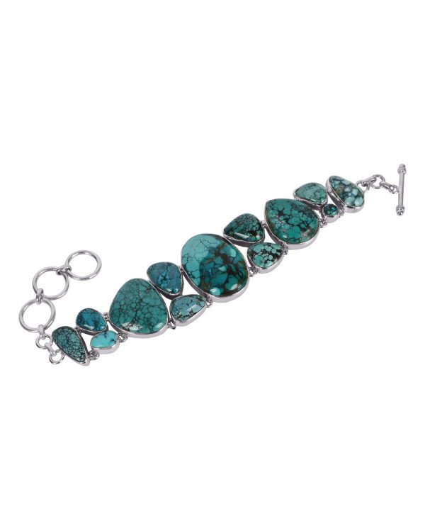Natural Tibetan Turquoise Gemstone 925 Sterling Silver Bracelet| Jewels Artisan