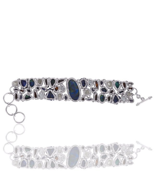 Natural Azurite Malachite And Multigemstone 925 Sterling Silver Bracelet| Jewels Artisan