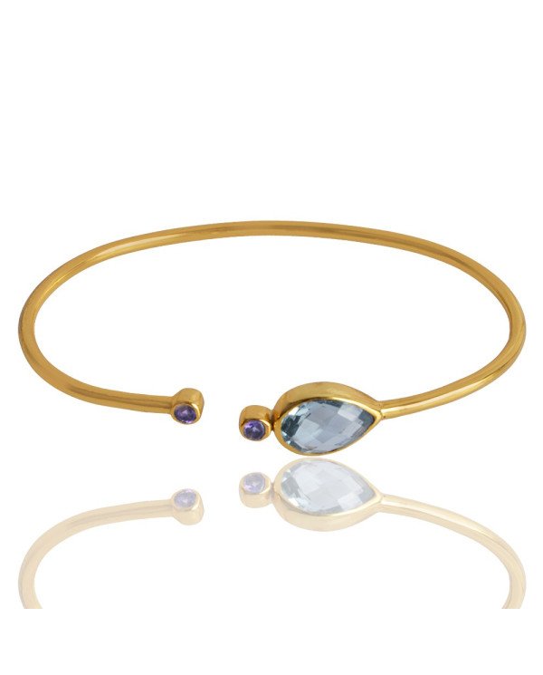 Natural Amethyst And Sky Blue Topaz Gemstone 925 Sterling Silver Bracelet| Jewels Artisan