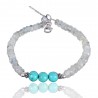 Natural Arizona Turquoise And Rainbow Moonstone Beads Gemstone 925 Solid Silver Bracelet| Jewels Artisan