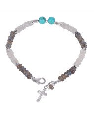 Natural Labradorite Turquoise And Rainbow Moonstone Beads Gemstone 925 Silver Bracelet| Jewels Artisan