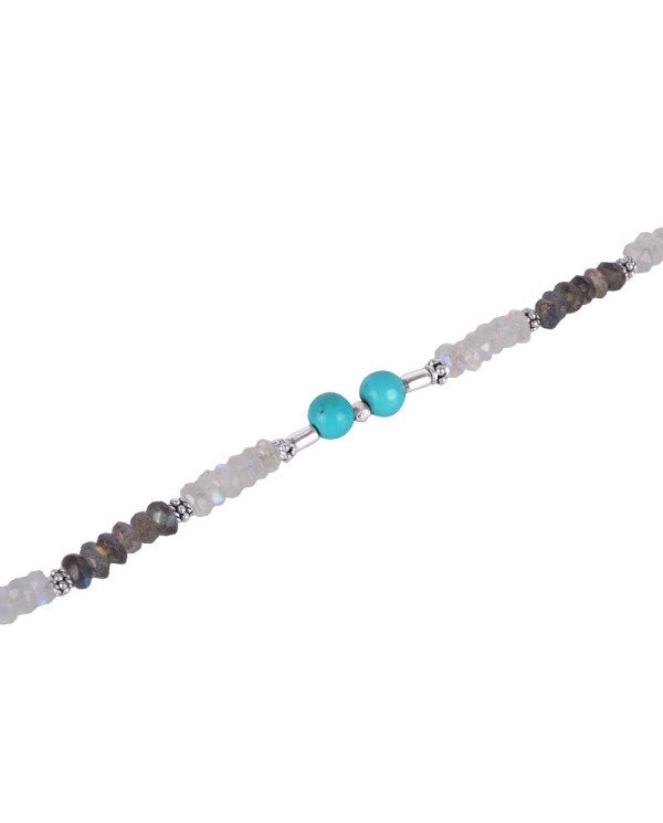 Natural Labradorite Turquoise And Rainbow Moonstone Beads Gemstone 925 Silver Bracelet| Jewels Artisan