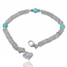 Natural Arizona Turquoise And Rainbow Moonstone Beads Gemstone 925 Silver Bracelet| Jewels Artisan