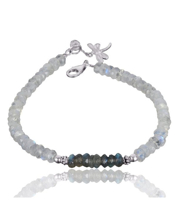 Rainbow Moonstone And Labradorite Beads Gemstone 925 Silver Bracelet