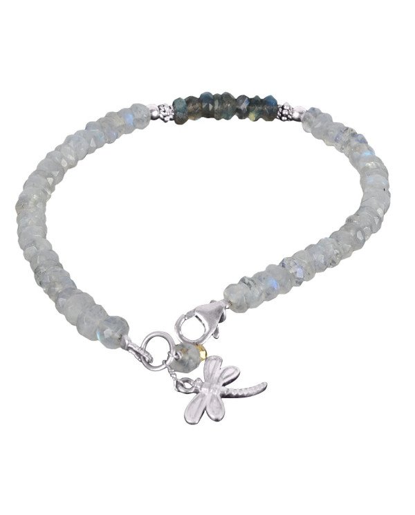 Rainbow Moonstone And Labradorite Beads Gemstone 925 Silver Bracelet