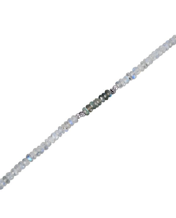 Rainbow Moonstone And Labradorite Beads Gemstone 925 Silver Bracelet