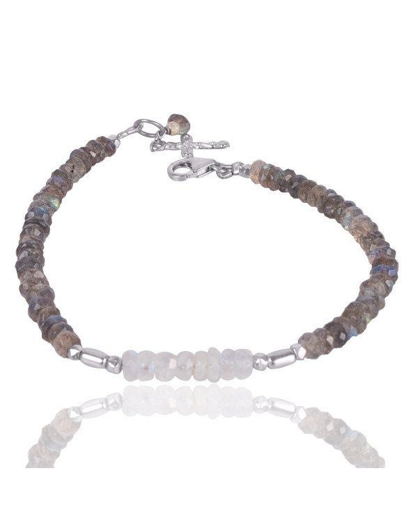 Rainbow Moonstone And Labradorite Beads 925 Solid Silver Bracelet