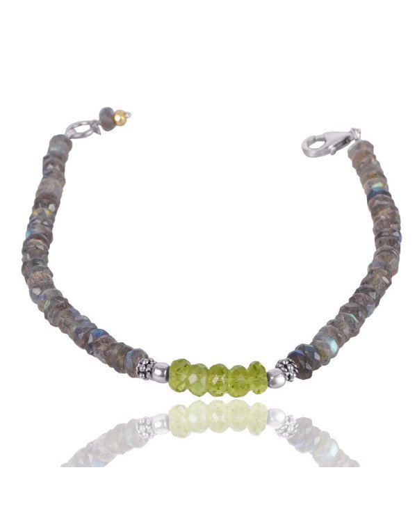 Natural Peridot And Labradorite Beads Gemstone 925 Silver Bracelet| Jewels Artisan