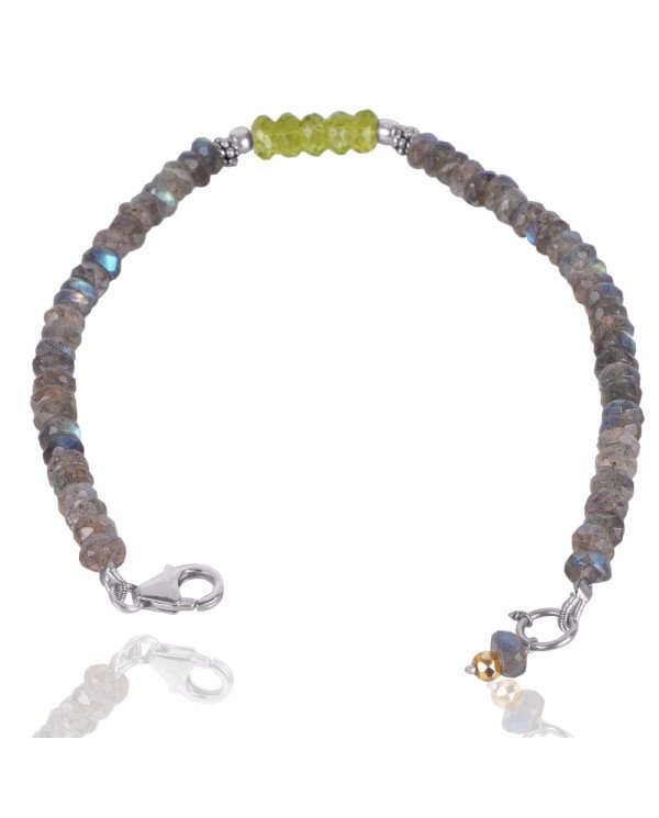 Natural Peridot And Labradorite Beads Gemstone 925 Silver Bracelet| Jewels Artisan