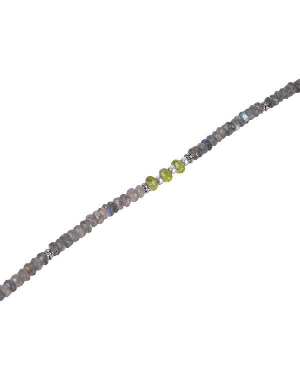 Natural Labradorite And Peridot Beads Gemstone 925 Silver Bracelet| Jewels Artisan