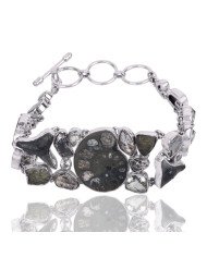 Hematite Ammonite And Multigemstone 925 Sterling Silver Bracelet| Jewels Artisan