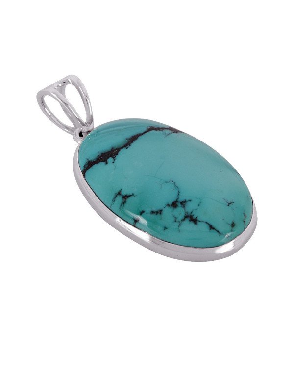 Natural Tibetan Turquoise Gemstone 925 Sterling Silver Pendant| Jewels Artisan