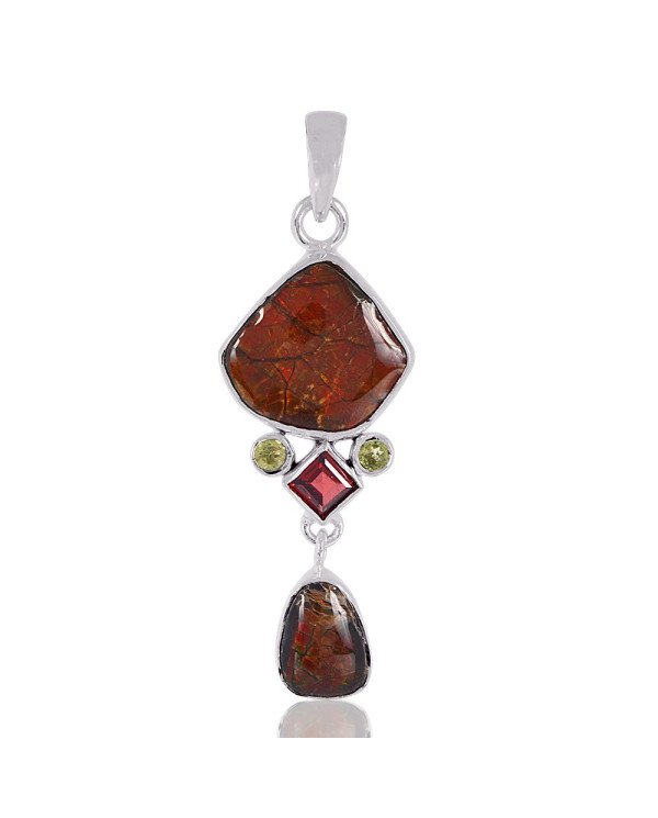 Natural Ammolite Multigemstone 925 Sterling Silver Pendant| Jewels Artisan