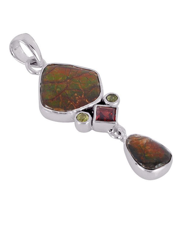 Natural Ammolite Multigemstone 925 Sterling Silver Pendant| Jewels Artisan