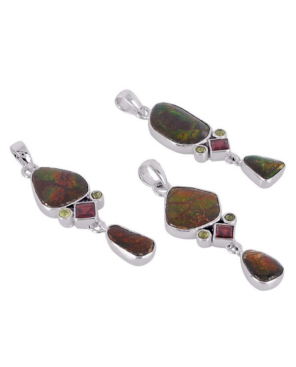 Natural Ammolite Multigemstone 925 Sterling Silver Pendant| Jewels Artisan