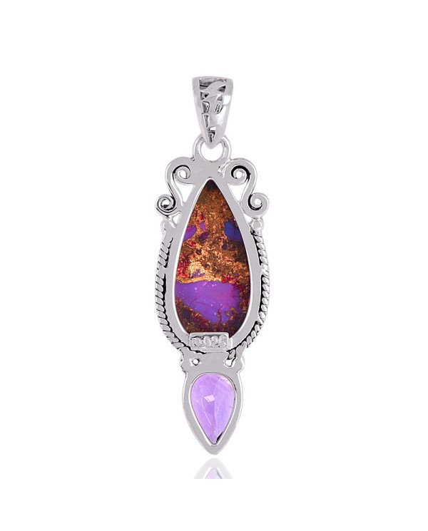 Natural Purple Copper Turquoise Multigemstone 925 Sterling Silver Pendant| Jewels Artisan