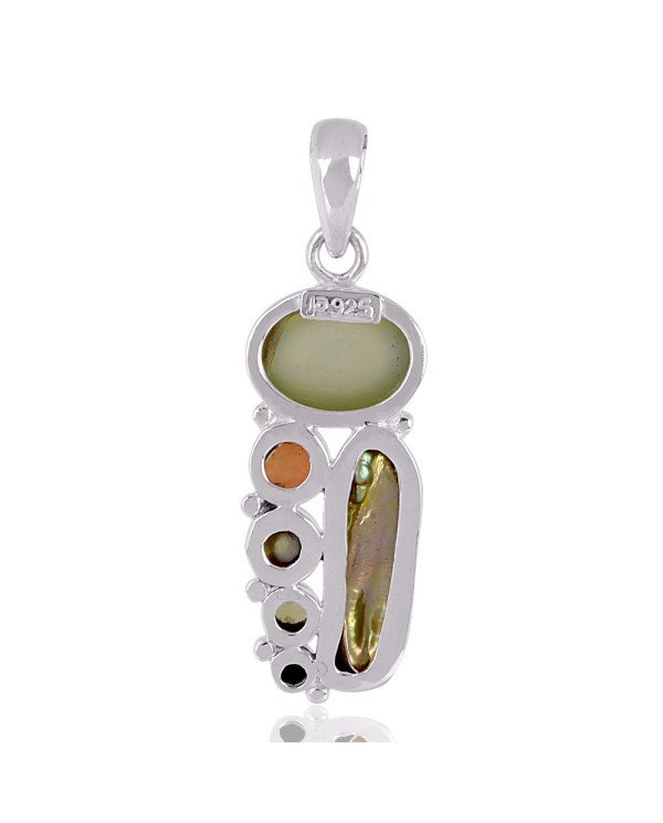 Natural Colour Biwa Pearl Multigemstone 925 Sterling Silver Pendant| Jewels Artisan