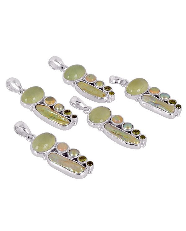 Natural Colour Biwa Pearl Multigemstone 925 Sterling Silver Pendant| Jewels Artisan
