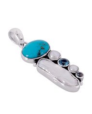 Natural Arizona Turquoise Multigemstone 925 Sterling Silver Pendant| Jewels Artisan