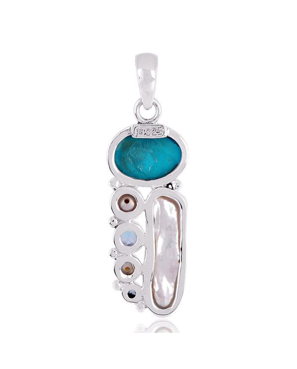 Natural Arizona Turquoise Multigemstone 925 Sterling Silver Pendant| Jewels Artisan